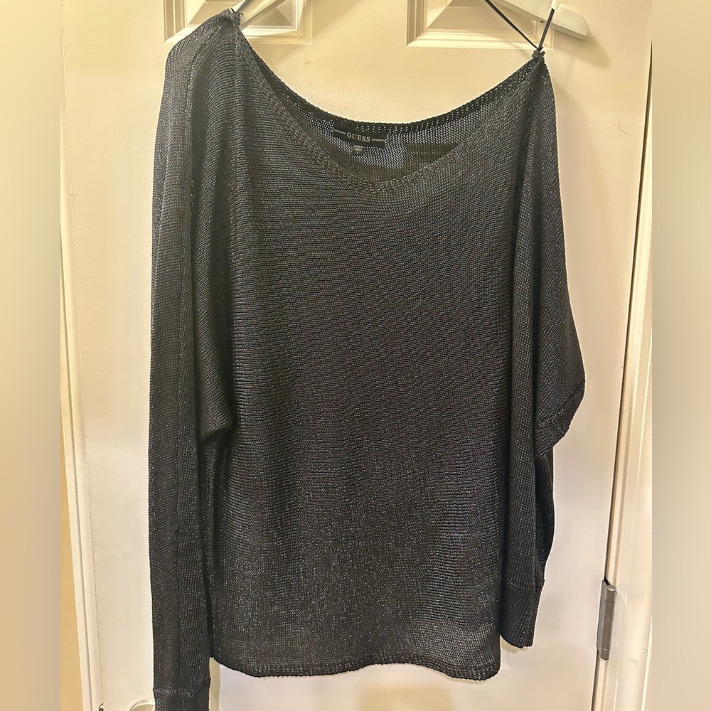 GUESS Off-the-Shoulder Charcoal Sweater